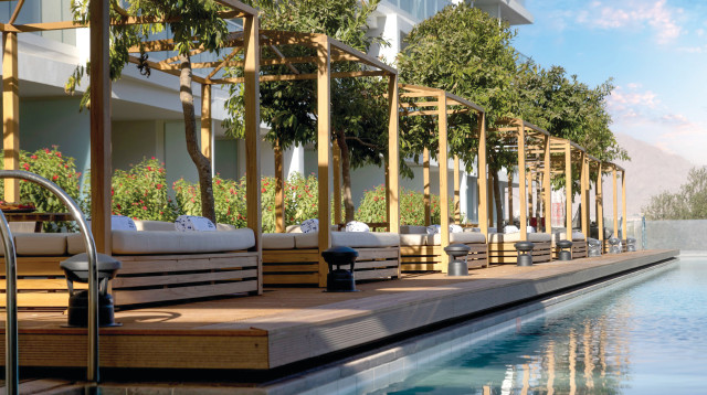 פינות ישיבה מסביב לבריכה, מלון איסלה בראון (צילום: תומאס בלגולה)