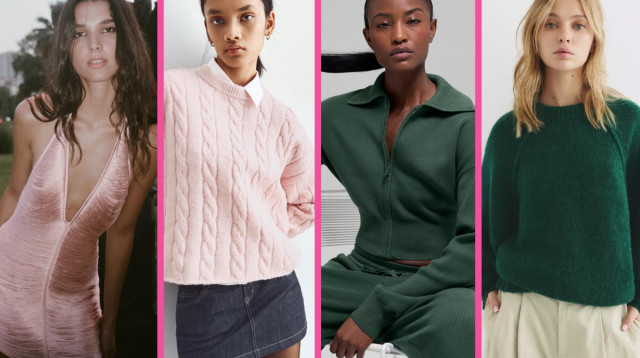 מימין לשמאל: סריג של פול אנד בר, ג׳קט של אלו יוגה, סריג של ברשקה ושמלה של זארה (צילום: אתר רשמי)