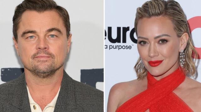 הילארי דאף וליאונרדו דיקפריו (צילום: Dia Dipasupil/Getty Images,VALERIE MACON/AFP via Getty Images)