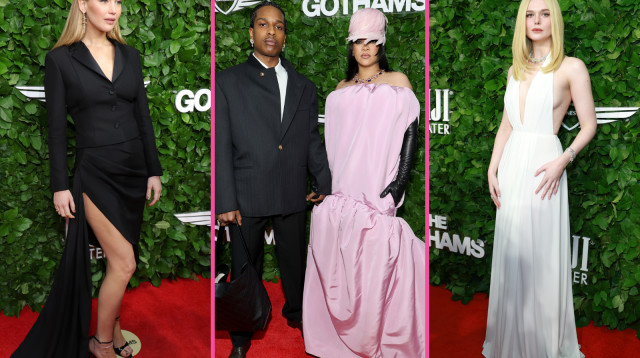 מימין לשמאל: אל פנינג, ריאנה ואייסאפ רוקי, ג׳ניפר לורנס (צילום: Michael Loccisano/Getty Images,Mike Coppola/Getty Images for The Gotham Film & Media Institute ,Jason Mendez/Getty Images for FIJI Water)