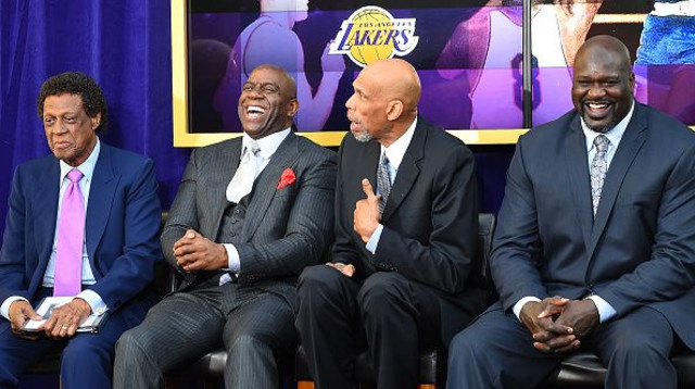 אגדות לוס אנג'לס לייקרס. שאקיל אוניל, קארים עבדול ג'באר, מג'יק ג'ונסון, אלג'ין ביילור (צילום: GettyImages)