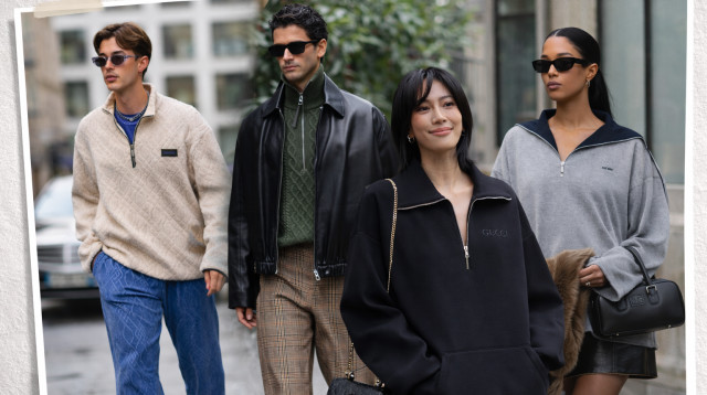 Quarter zip sweater street style (צילום: GettyImages, Edward Berthelot/Getty Images,Claudio Lavenia/Getty Images,Arnold Jerocki/Getty Images,Christian Vierig/Getty Images)