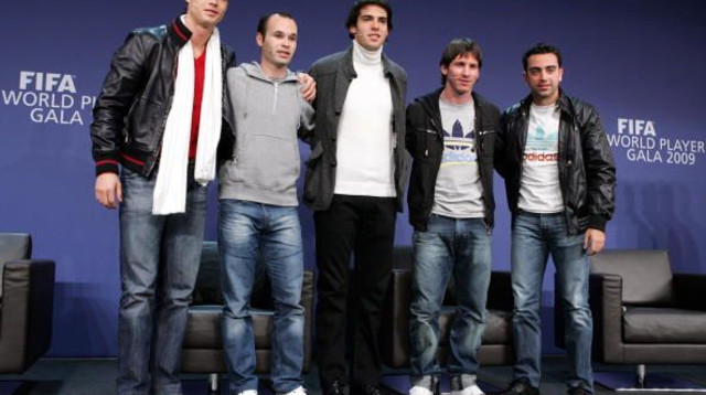 צ'אבי, מסי, קאקא, אינייסטה וכריסטיאנו רונאלדו (צילום: GettyImages)