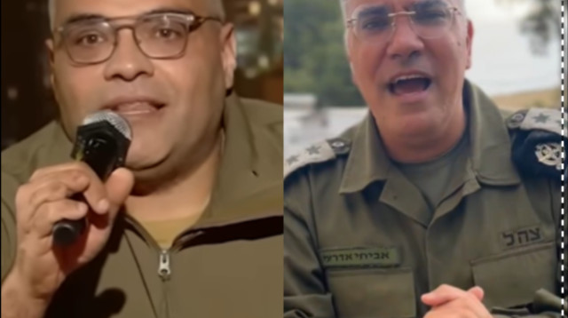 דובר צה"ל בערבית, אל"ם אביחי אדרעי וכפילו,  מחמוד עיאש, אופה פיצות מלבנון (צילום: צילום מסך,דובר צה"ל בערבית)