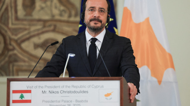 נשיא קפריסין ניקוס כריסטודולידיס לאחר הסכם תיחום ימי עם לבנון, נובמבר 2025 (צילום: REUTERS/Mohamed Azakir)