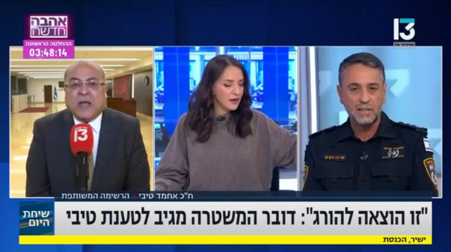 אריה דורון, אחמד טיבי (צילום: צילום מסך ערוץ 13)