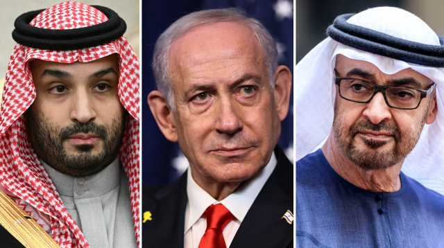 מוחמד בן סלמאן, מוחמד בן זאיד, בנימין נתניהו (צילום: gettyimages)