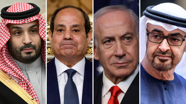 מוחמד בן סלמאן, מוחמד בן זאיד, בנימין נתניהו, עבד אל פתח א-סיסי (צילום: AFP via Getty Images)