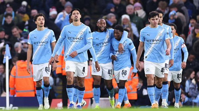 שחקני מנצ'סטר סיטי חוגגים (צילום: Robbie Jay Barratt - AMA)