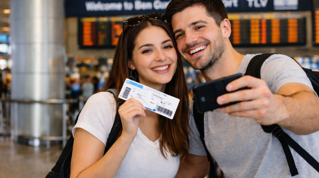 זוג מצטלם עם הכרטיס. המידע שלכם בסכנה (צילום: מעריב אונליין)