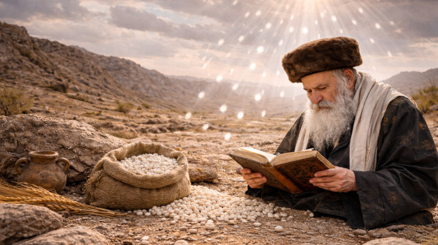 אדם זקן עם ספר במדבר (צילום: AI)