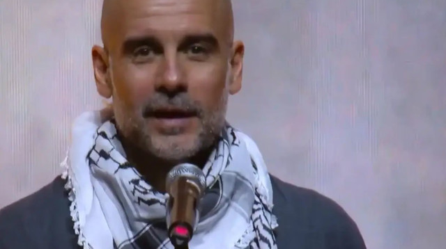 פפ גווארדיולה באירוע צדקה למען פלסטין (צילום: צילום מסך, מתוך X (לשעבר טוויטר))
