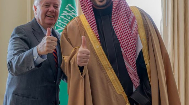שר ההגנה הסעודי, ח'אלד בן סלמאן והסנאטור האמריקאי, לינדזי גרהאם (צילום: צילום מסך רשת X)
