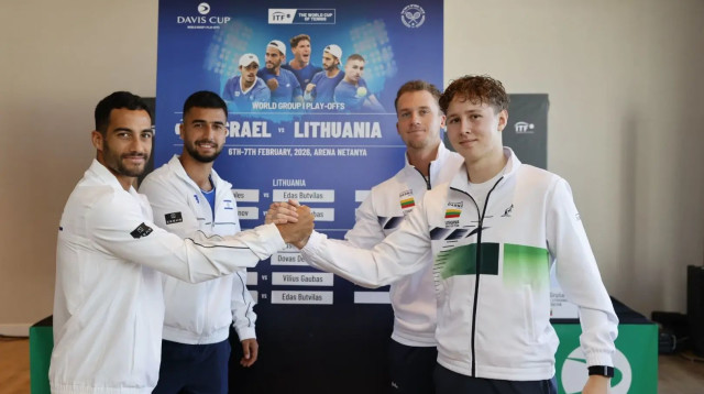נבחרת ישראל בגביע דייויס נגד ליטא (צילום: אתר רשמי, איגוד הטניס)