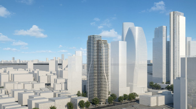 המגדל שיוקם במתחם שנפגע מהטיל בז'בוטינסקי (צילום: יסקי מור סיוון אדריכלים)