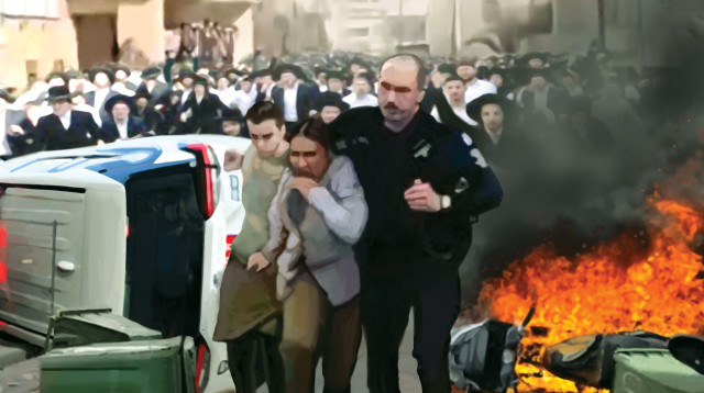 איור: הלינץ' בחיילות בבני ברק (צילום: איור: אורי אינקס)