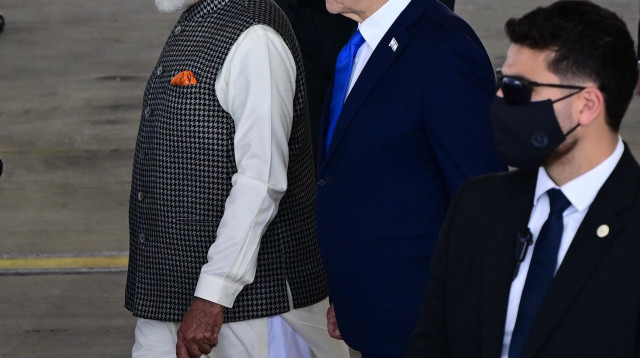 נרנדרה מודי ובנימין נתניהו בביקור בישראל (צילום: אבשלום ששוני)