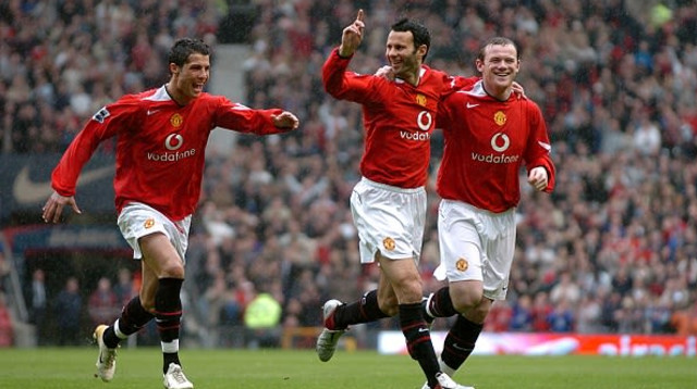 וויין רוני, ריאן גיגס, וכריסטיאנו רונאלדו במדי מנצ'סטר יונייטד (צילום: Tony Marshall - EMPICS)