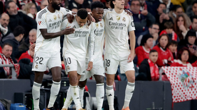 אלברו קאררס, ויניסיוס, קיליאן אמבפה, אנטוניו רודיגר שחקני ריאל מדריד (צילום: GettyImages, Soccrates Images)