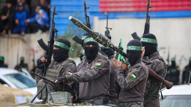 מחבלי חמאס (צילום:  EYAD BABA/AFP via Getty Images)