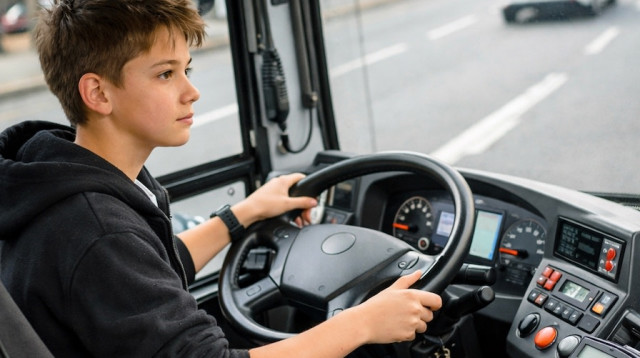 בן 15 נוהג באוטובוס (צילום: AI)