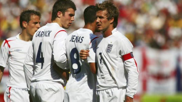 דיוויד בקהאם ומייקל קאריק בימיהם יחד בנבחרת אנגליה (צילום: Ben Radford)