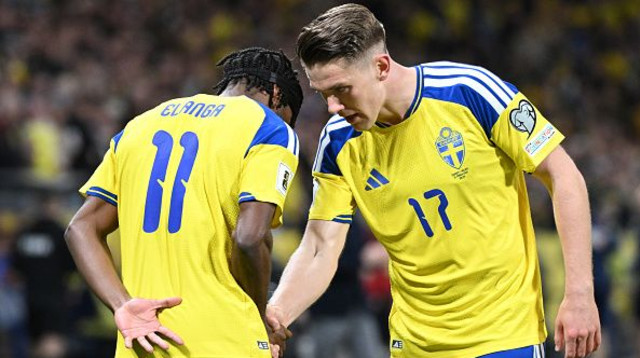 יוקרס ואלנגה חוגגים במדי שבדיה (צילום: JONATHAN NACKSTRAND)