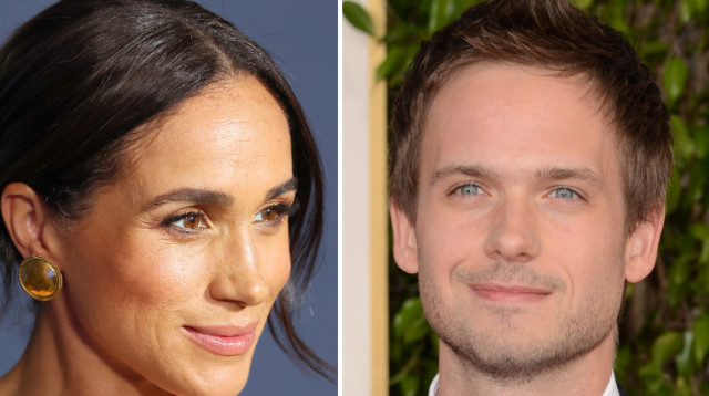 פטריק ג'יי אדמס ומייגן מרקל (צילום: : Photo by Jason Merritt/Getty Images,  Leon Bennett/Getty Images)