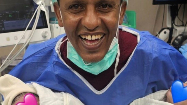 ברהנו טגניה וזוגתו בחדר הלידה (צילום: פרטי)