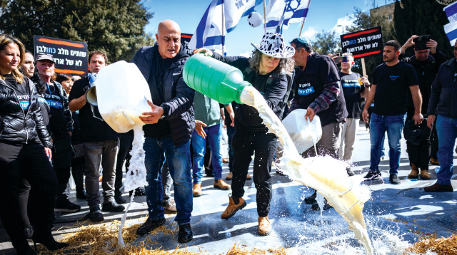 מחאת הרפתנים (צילום: יונתן זינדל פלאש 90)