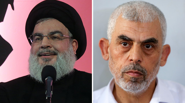 יחיא סינוואר, חסן נסראללה (צילום: פלאש 90,STRINGER/AFP via Getty Images)
