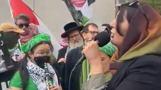 מפגינים לציון "יום הנכבה" בניו יורק (צילום: צילום מסך)