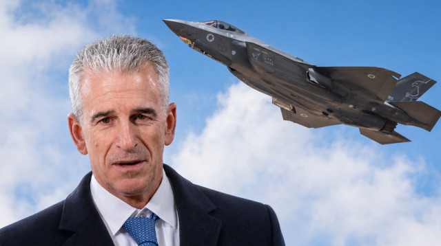 דדי ברנע על רקע מטוס F-35 (צילום: פלאש 90,דובר צה"ל)