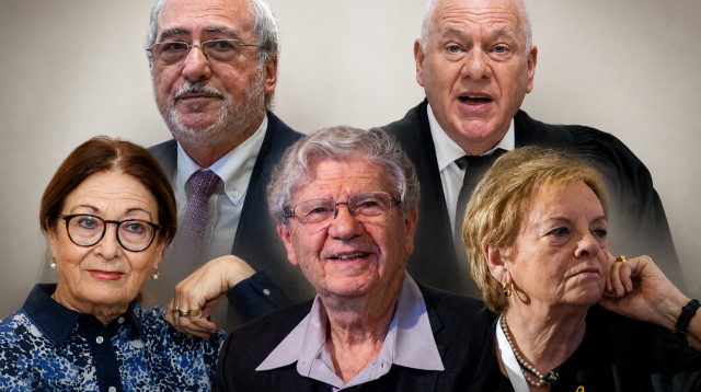 השופטים בדימוס אסתר חיות, עוזי פוגלמן, אשר גרוניס, דורית בייניש ואהרן ברק (צילום: איור: מעריב אונליין,יונתן זינדל פלאש 90,אורן בן חקון פלאש 90,משה שי פלאש 90,מרים אלסטר פלאש 90,יונתן זינדל, פלאש 90)