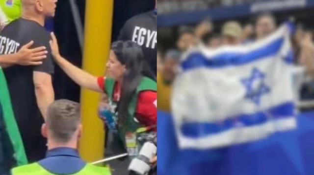 חוסאם חסן, דגל ישראל (צילום: מסך מתוך רשת X)