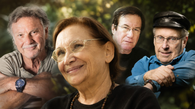 דן אלמגור, אהוד מנור, נעמי שמר, יאיר קלינגר (צילום: פלאש 90, אריק סולטן, מירי צחי, רלי אברהמי)