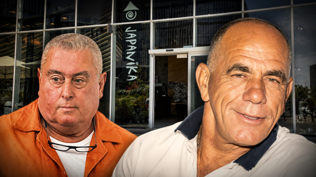 ניסים אלפרון, זאב רוזנשטיין על רקע מסעדת ג'פניקה (צילום: אלוני מור,פלאש 90,אלון חכמון)