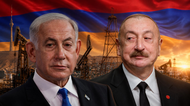 אילהם אלייב ובנימין נתניהו (צילום: Sean Gallup/Getty Images,LUDOVIC MARIN/AFP via Getty Images,Oleg Nikishin/Getty Images)