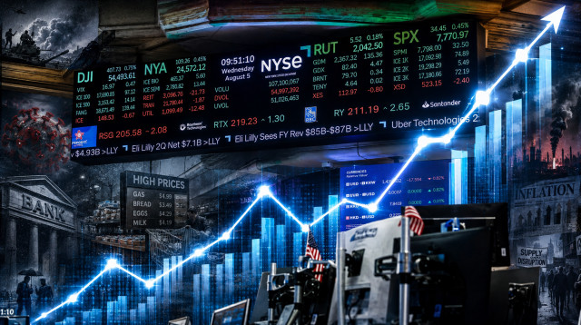 הכלכלה העולמית על רקע מדד ה-S&P 500 (צילום: רויטרס,AI)