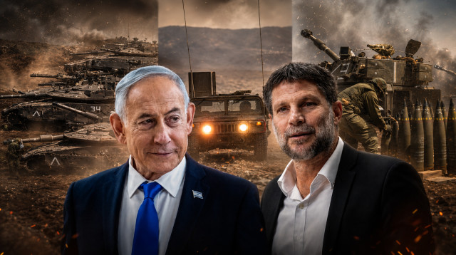 בנימין נתניהו ובצלאל סמוטריץ' על רקע צה"ל (צילום: פלאש 90,רויטרס,עיבוד מחשב: מעריב אונליין)