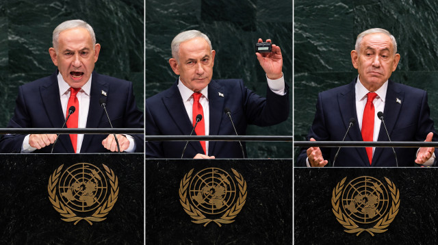 נאום בנימין נתניהו באו"ם (צילום: TIMOTHY A. CLARY / AFP via Getty Image)