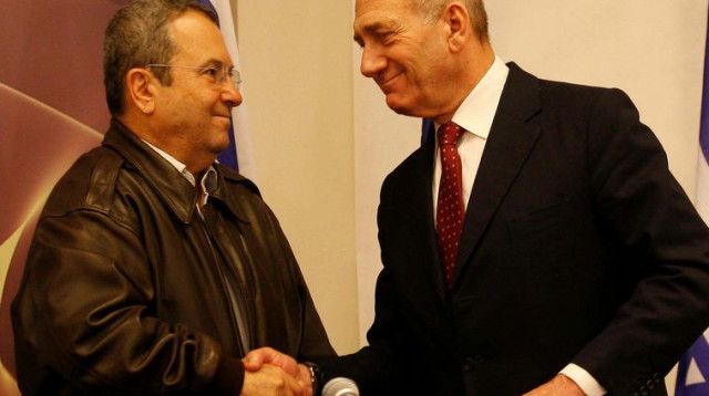 אהוד אולמרט ואהוד ברק (צילום: רוני שיצר, פלאש 90)