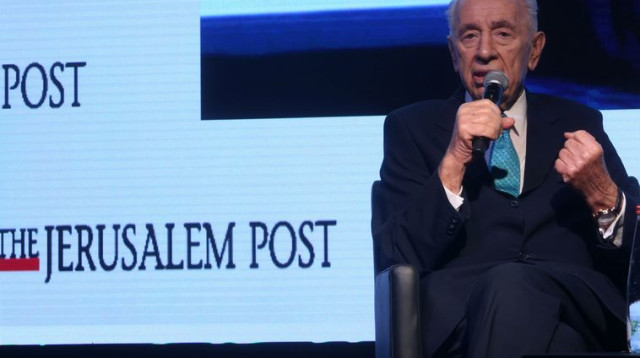 שמעון פרס בכנס ג'רוזלם פוסט (צילום: מרק ישראל סלם)