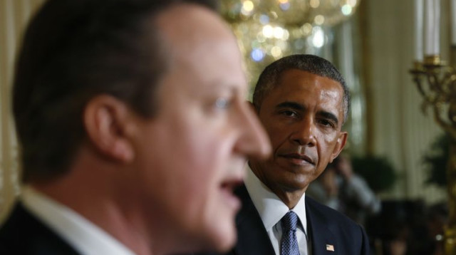 אובמה וקמרון במסיבת עיתונאים משותפת (צילום: רויטרס)