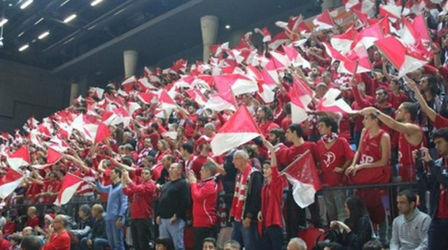 אוהדי הפועל ת"א באולם הדרייב אין  (צילום: עדי אבישי)