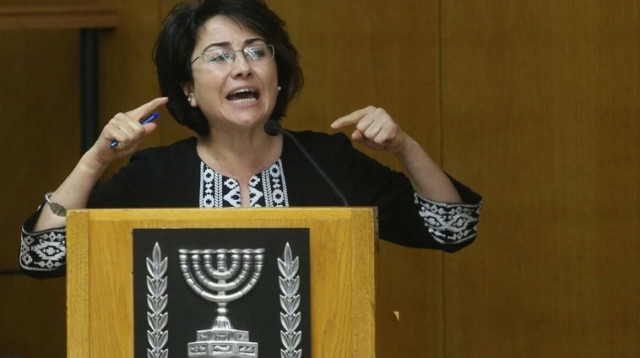 חנין זועבי נואמת בוועדת הבחירות (צילום: מרק ישראל סלם)