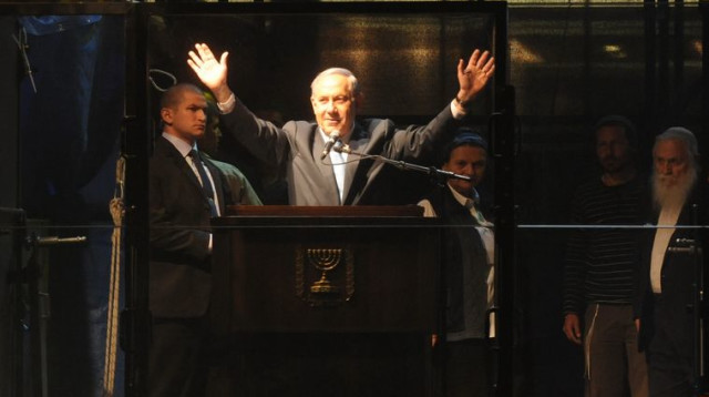 ראש הממשלה נתניהו בעצרת הימין (צילום: אבשלום ששוני)