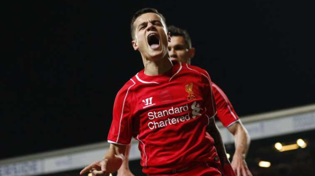 פליפה קוטיניו חוגג את השער מול בלקבורן (צילום: רויטרס)