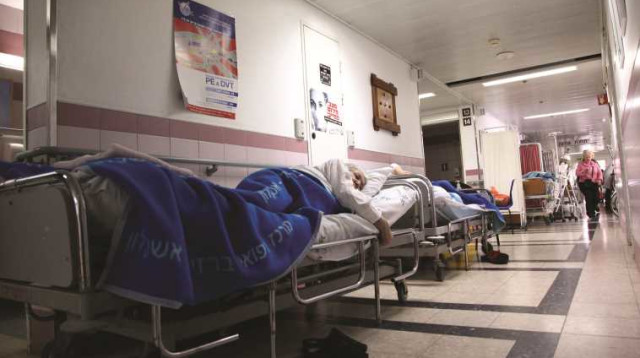 זקנים במסדרון בית חולים ברזילי (צילום: אלוני מור)