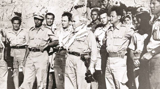 דוד בן גוריון, יצחק רבין ויגאל אלון (צילום: ארכיון צה"ל)